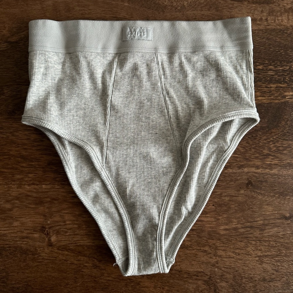 SKIMS cotton rib high waisted brief light heather grey